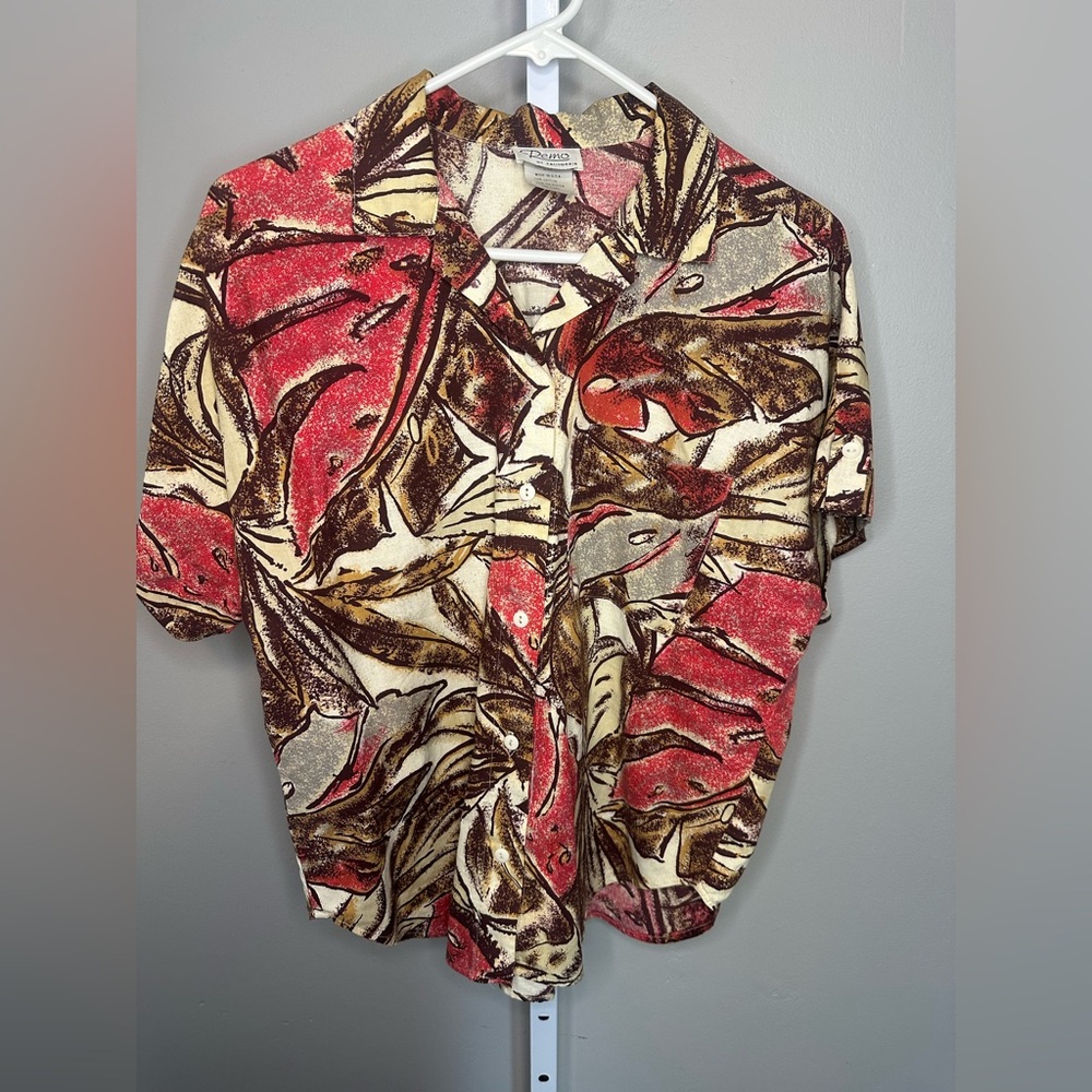 Remo of California Vintage Floral Leaf Print Button-Up Shirt size medium